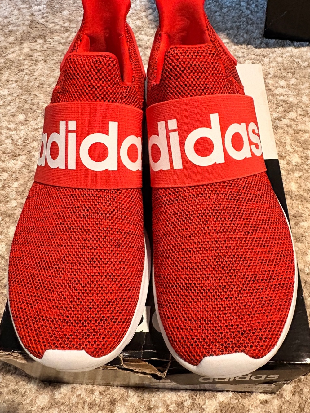 adidas Red Slip-On Knit Sneakers with White Logo Band and White Sole